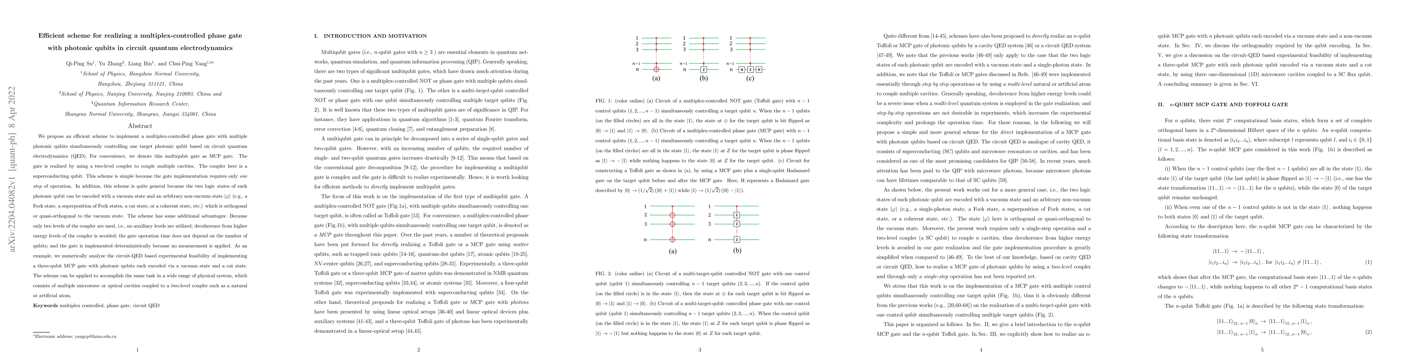 Thumbnail for Efficient scheme for realizing a multiplex-controlled phase gate with
  photonic qubits in circuit quantum electrodynamics