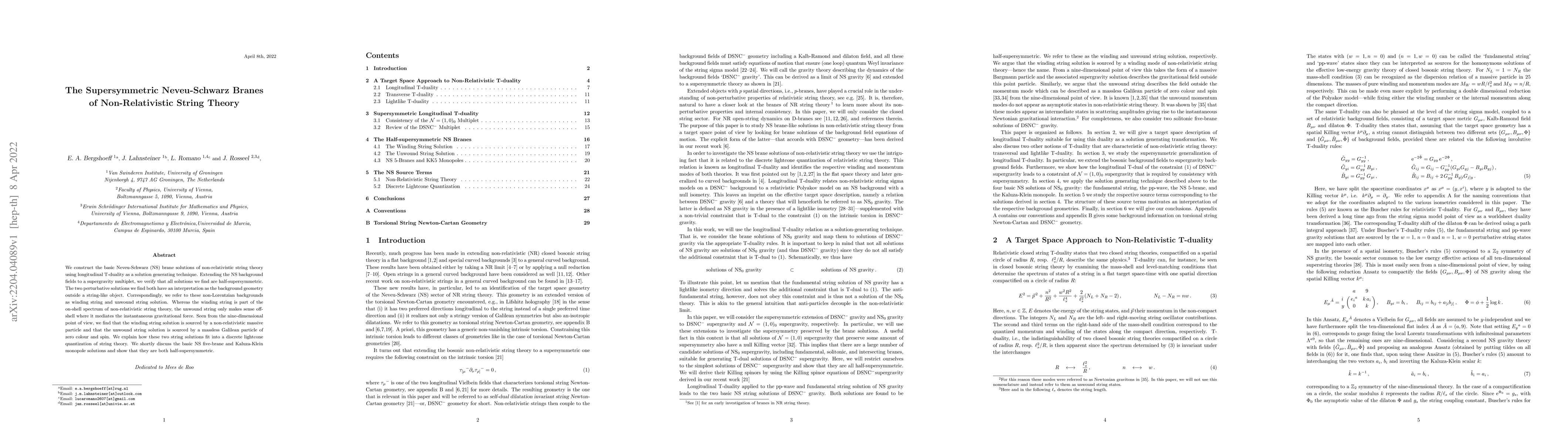 Thumbnail for The Supersymmetric Neveu-Schwarz Branes of Non-Relativistic String
  Theory