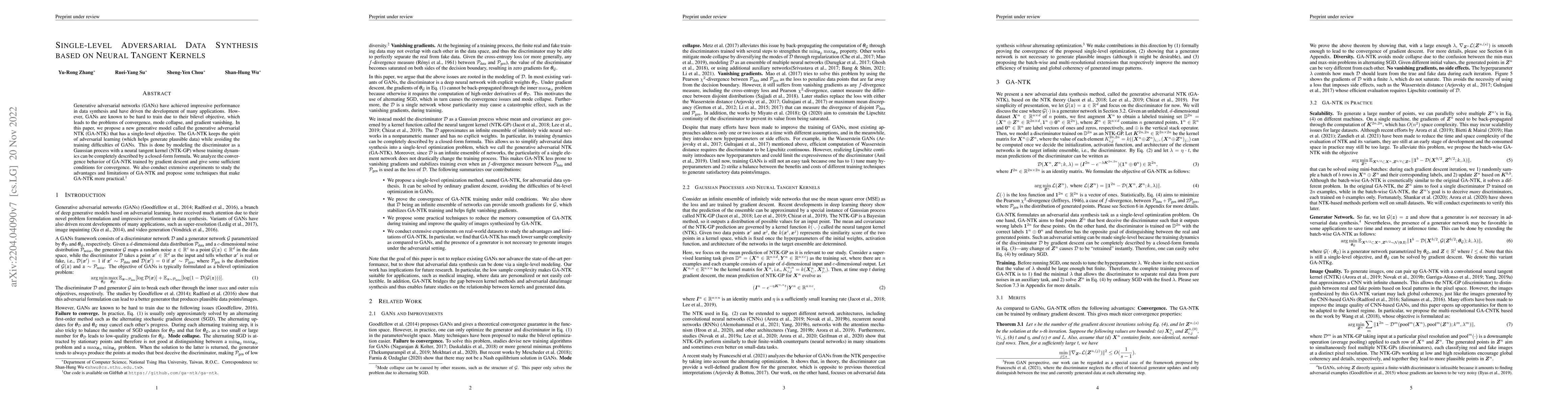 Thumbnail for Single-level Adversarial Data Synthesis based on Neural Tangent Kernels