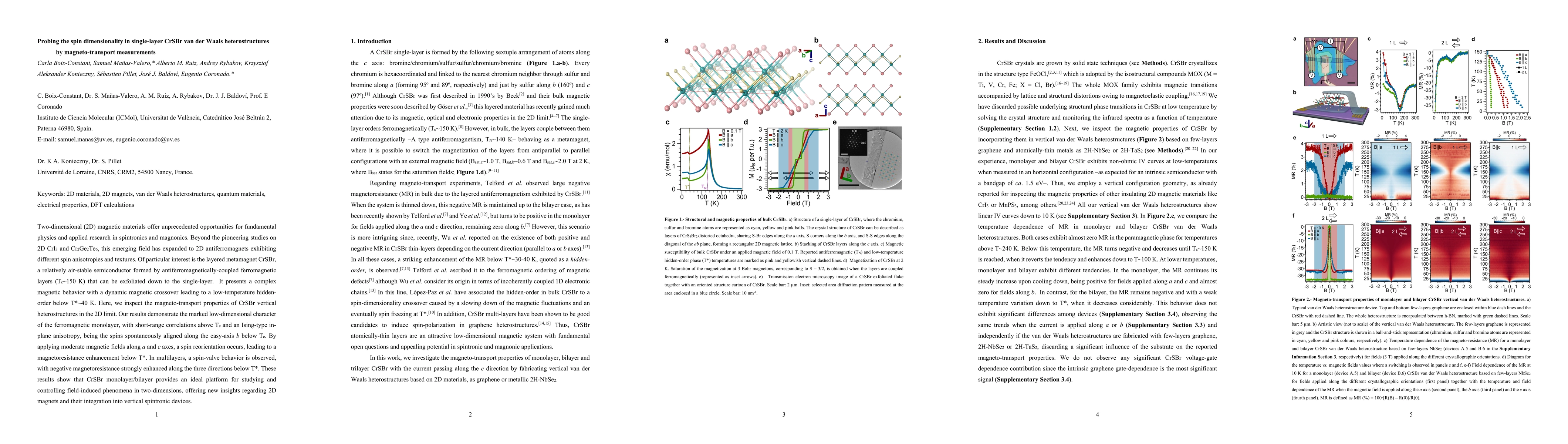 Thumbnail for Probing the spin dimensionality in single-layer CrSBr van der Waals
  heterostructures by magneto-transport measurements