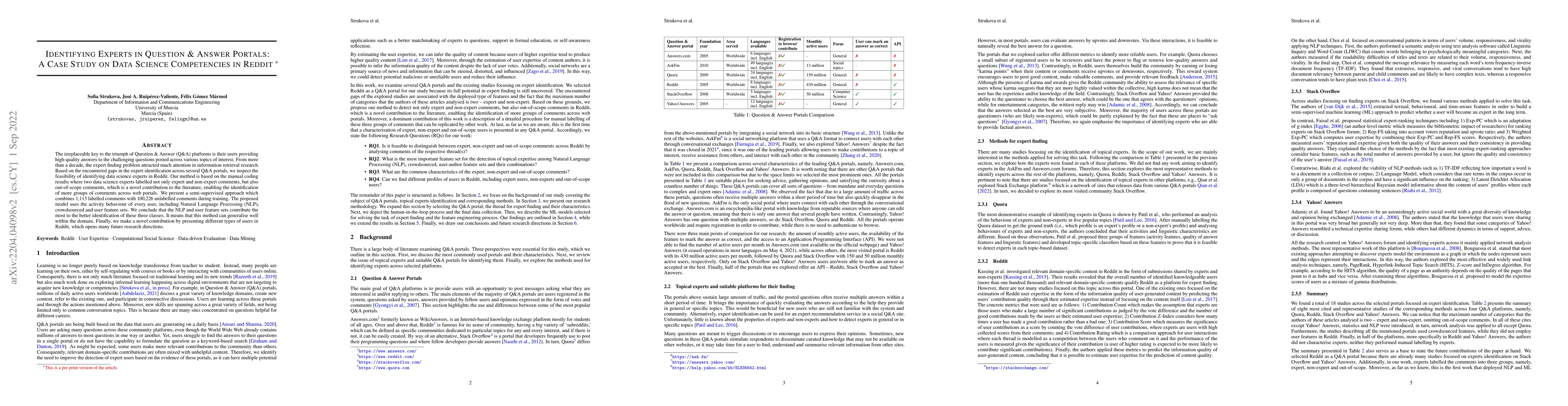 Thumbnail for Identifying Experts in Question & Answer Portals: A Case Study on Data
  Science Competencies in Reddit