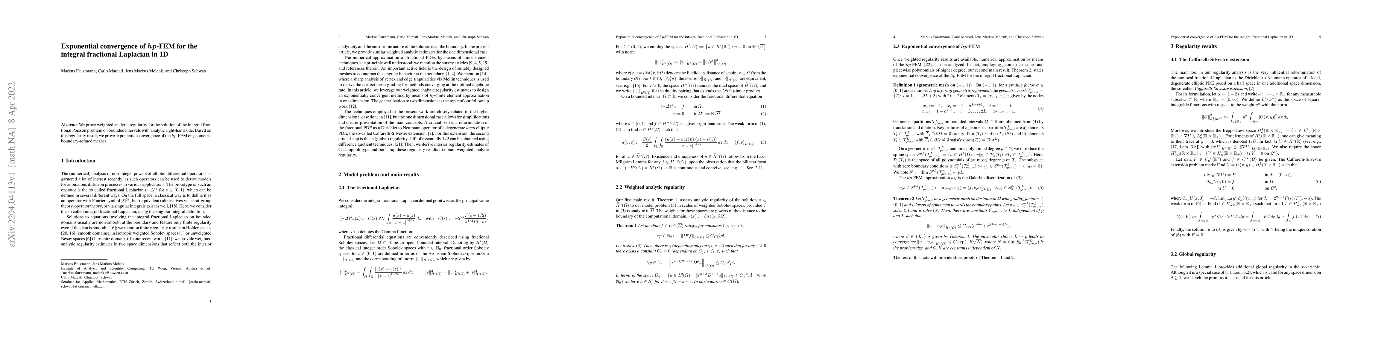 Thumbnail for Exponential convergence of hp-FEM for the integral fractional Laplacian
  in 1D