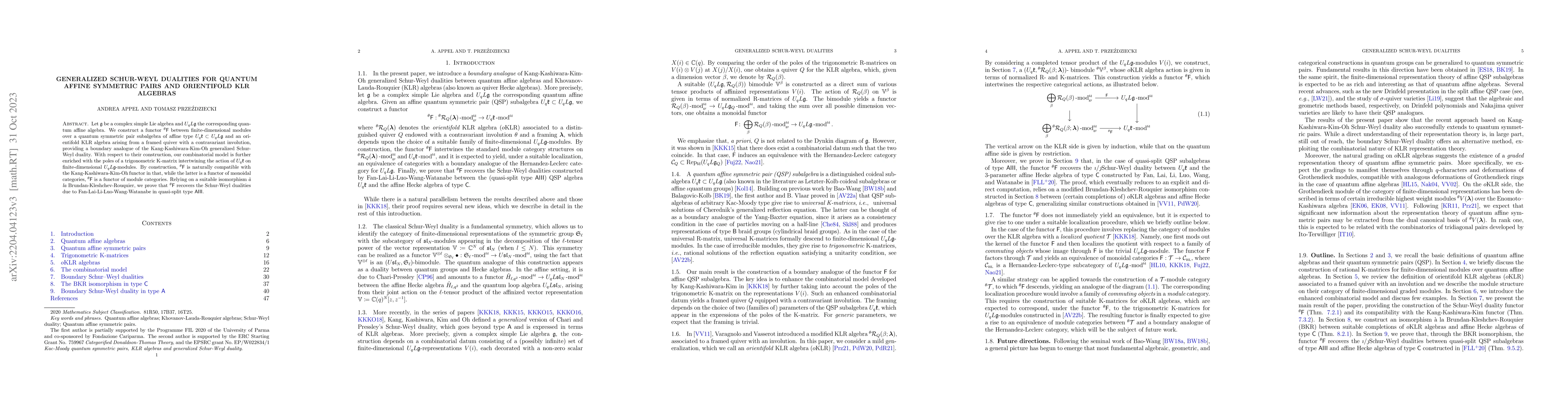 Thumbnail for Generalized Schur-Weyl dualities for quantum affine symmetric pairs and
  orientifold KLR algebras