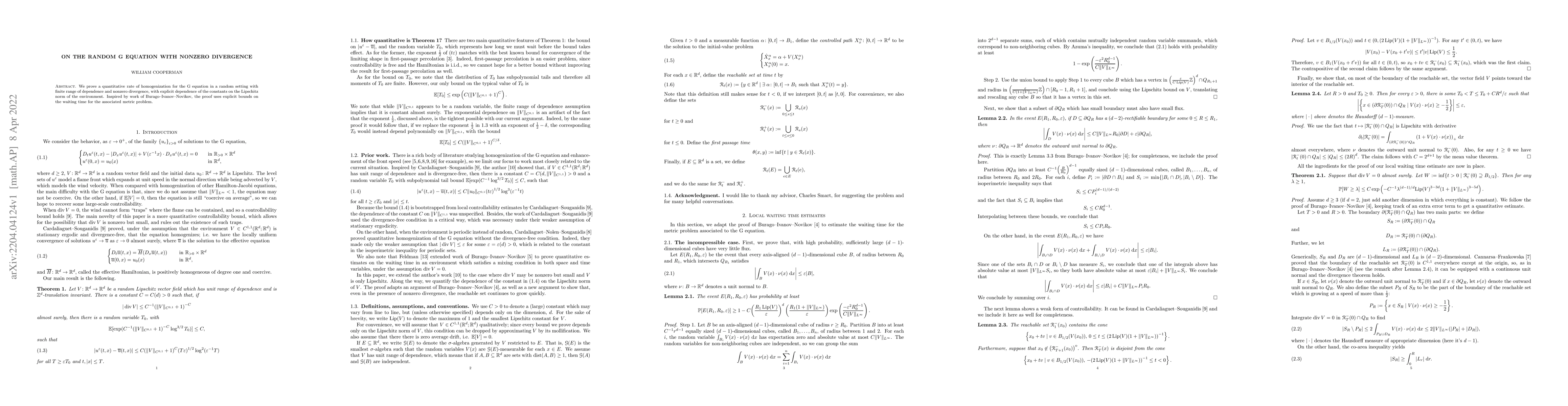 Thumbnail for On the random G equation with nonzero divergence