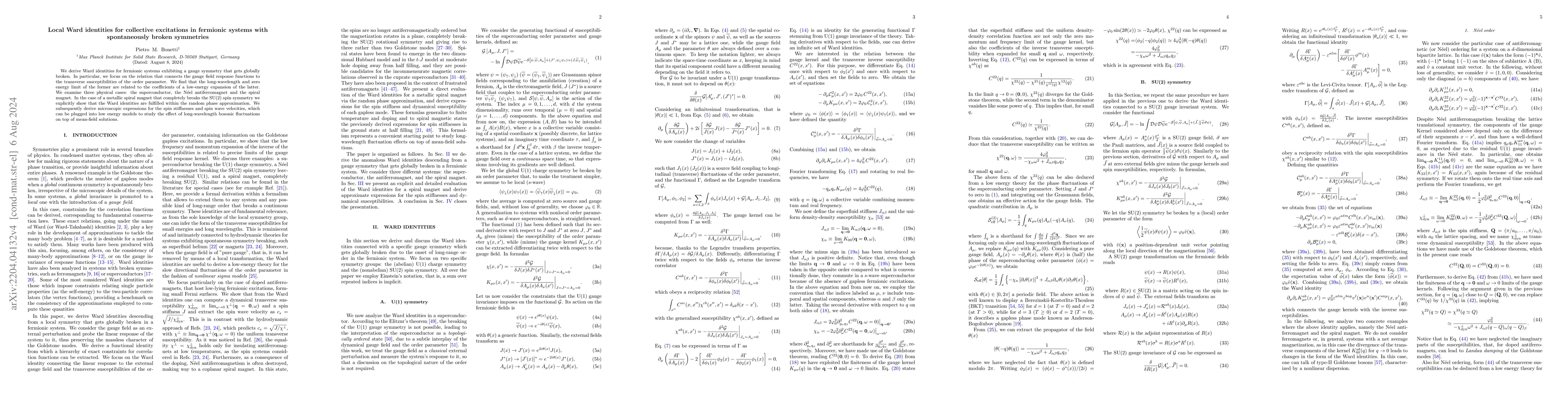 Thumbnail for Local Ward identities for collective excitations in fermionic systems
  with spontaneously broken symmetries