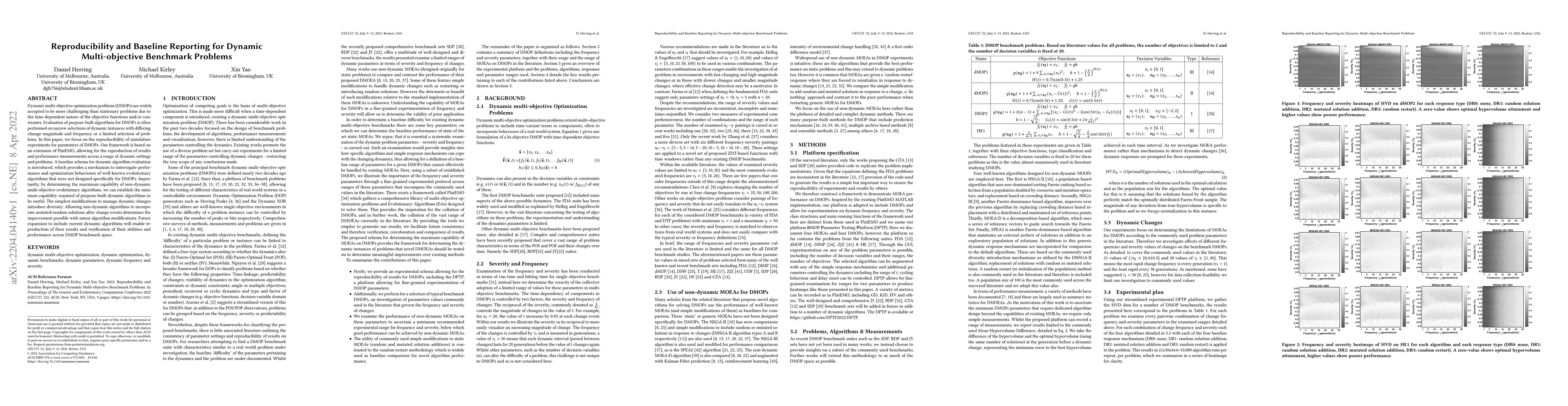 Thumbnail for Reproducibility and Baseline Reporting for Dynamic Multi-objective
  Benchmark Problems