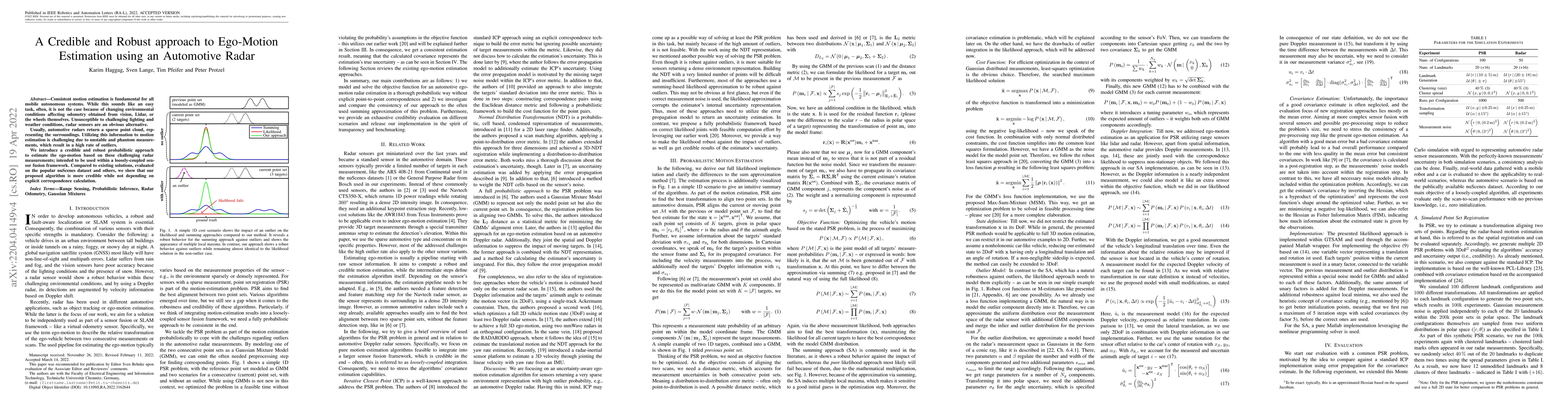 Thumbnail for A Credible and Robust approach to Ego-Motion Estimation using an
  Automotive Radar