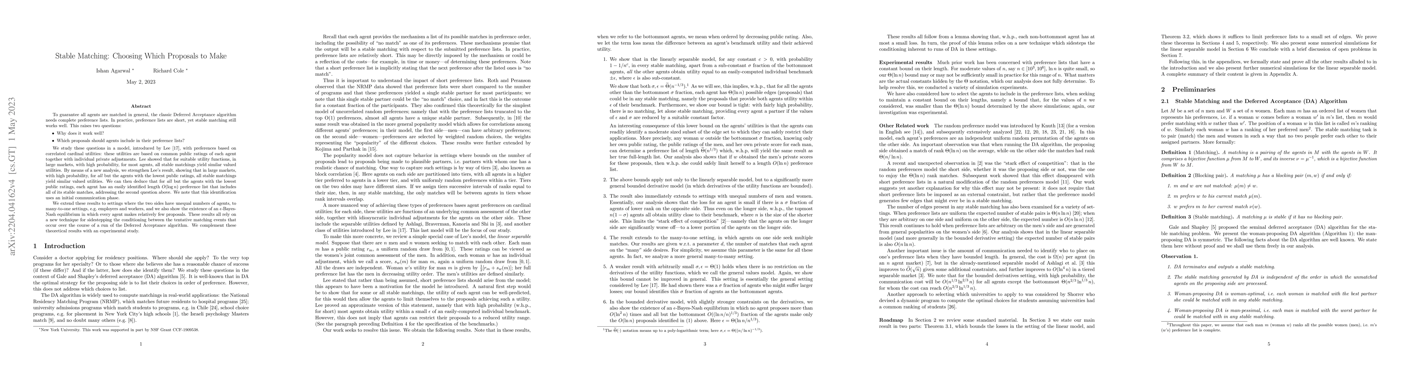 Thumbnail for Stable Matching: Choosing Which Proposals to Make