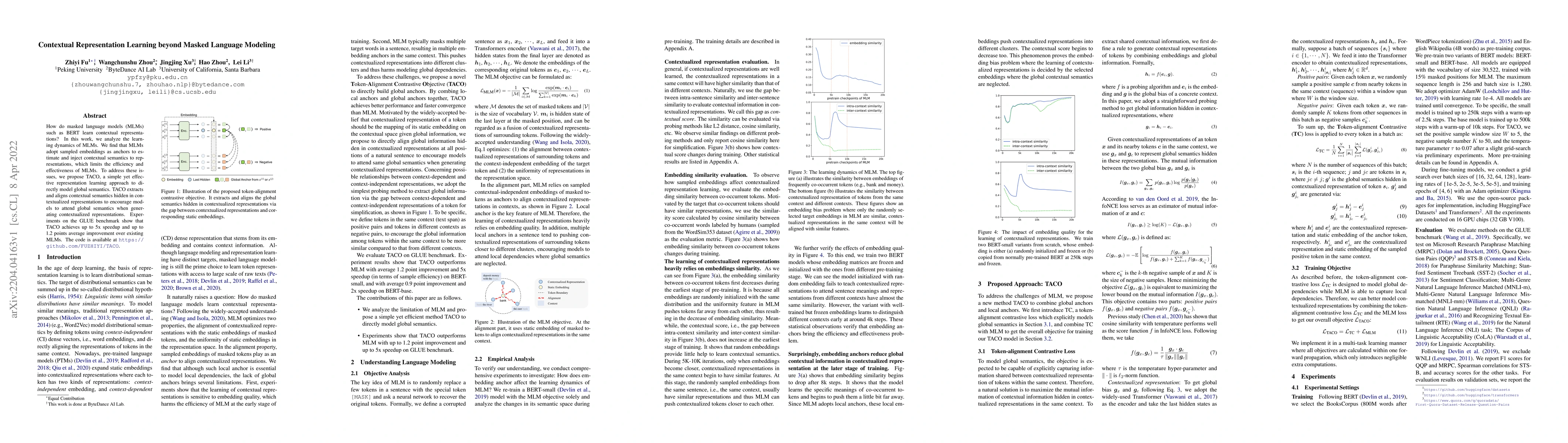 Thumbnail for Contextual Representation Learning beyond Masked Language Modeling