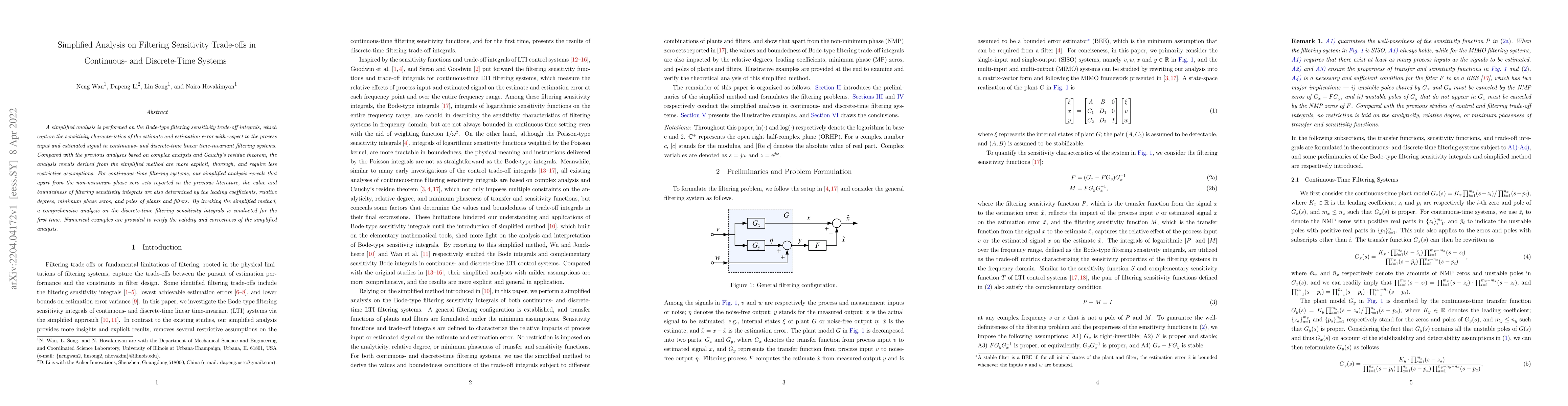 Thumbnail for Simplified Analysis on Filtering Sensitivity Trade-offs in Continuous-
  and Discrete-Time Systems
