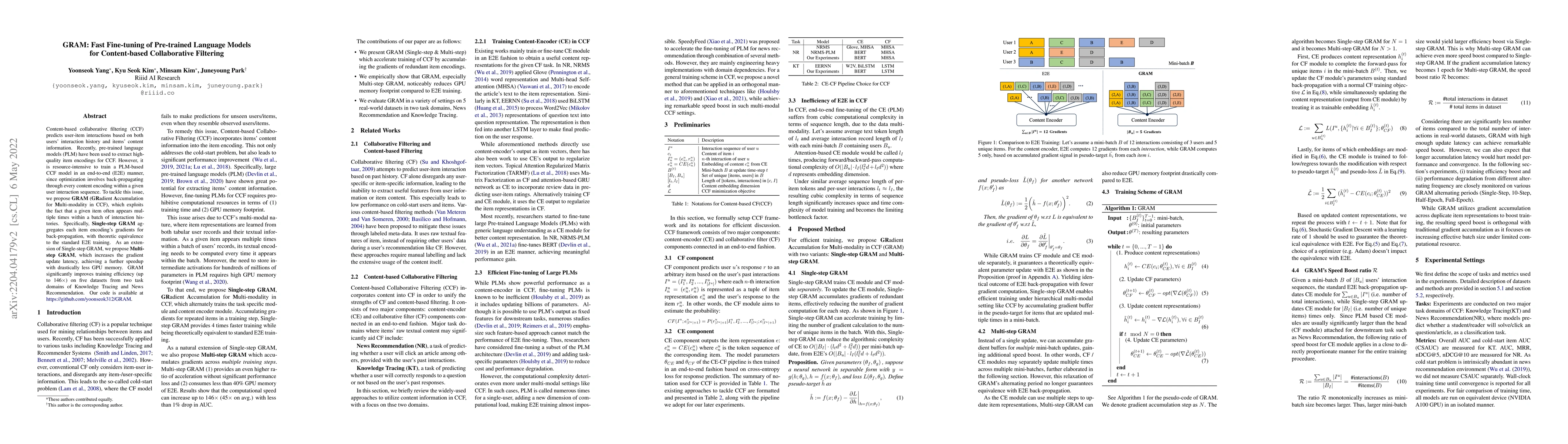 Thumbnail for GRAM: Fast Fine-tuning of Pre-trained Language Models for Content-based
  Collaborative Filtering