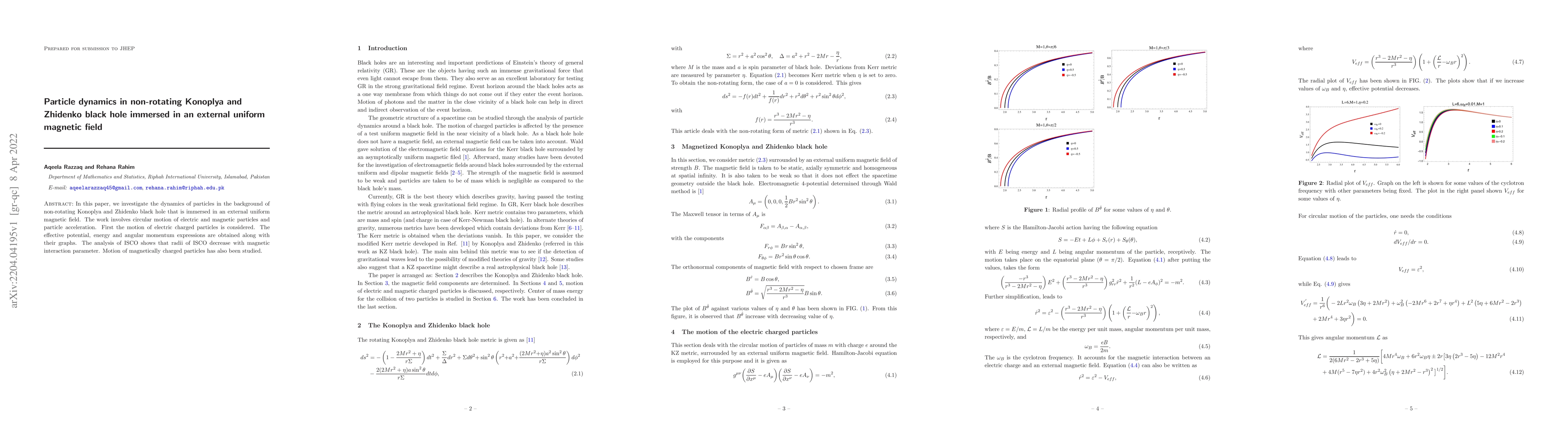 Thumbnail for Particle dynamics in non-rotating Konoplya and Zhidenko black hole
  immersed in an external uniform magnetic field