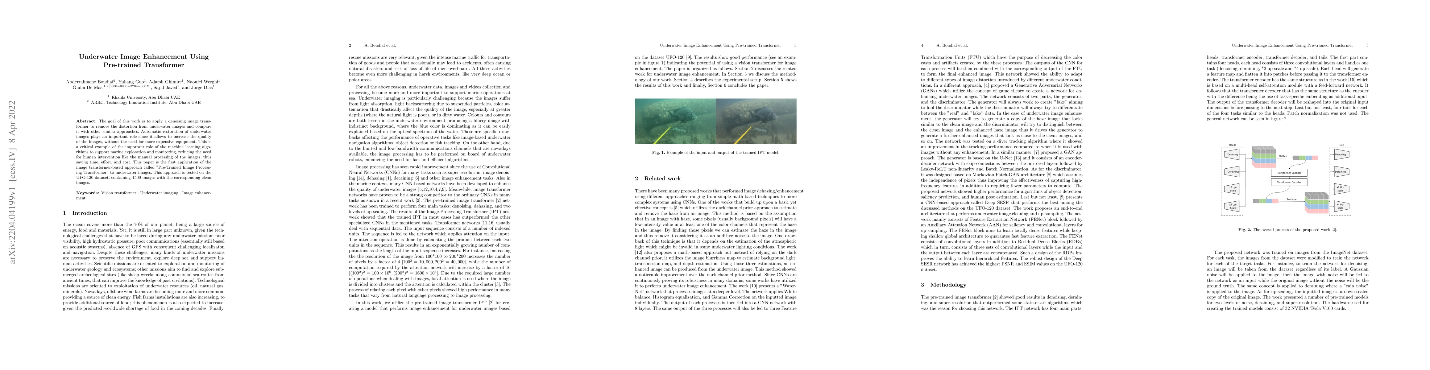 Thumbnail for Underwater Image Enhancement Using Pre-trained Transformer