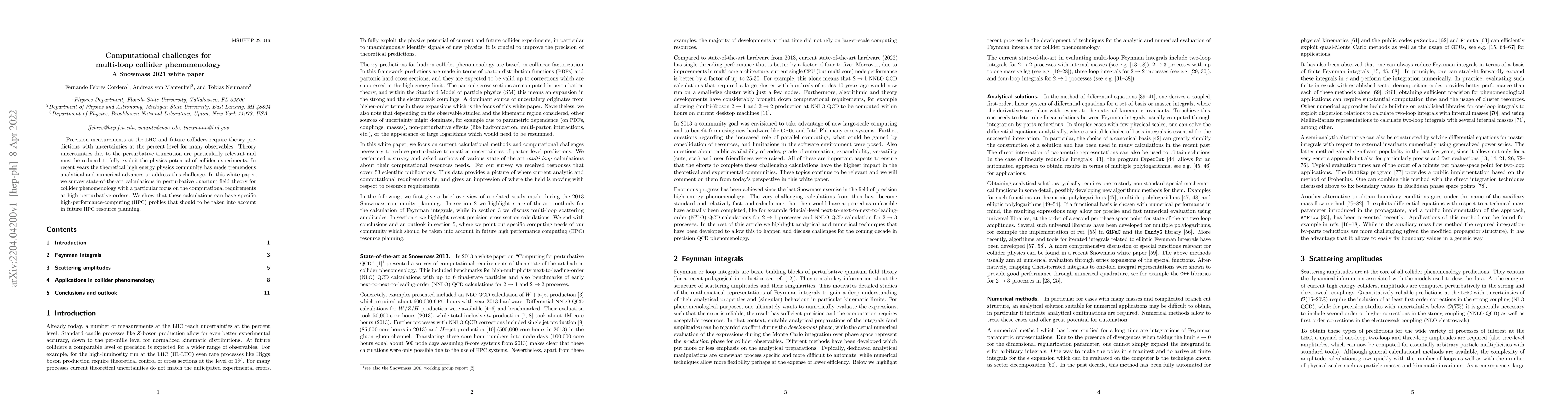 Thumbnail for Computational challenges for multi-loop collider phenomenology