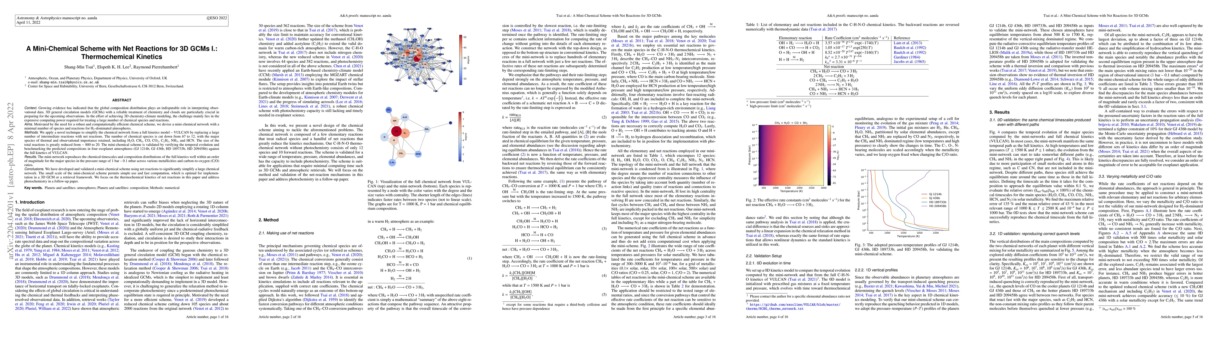Thumbnail for A Mini-Chemical Scheme with Net Reactions for 3D GCMs I.: Thermochemical
  Kinetics