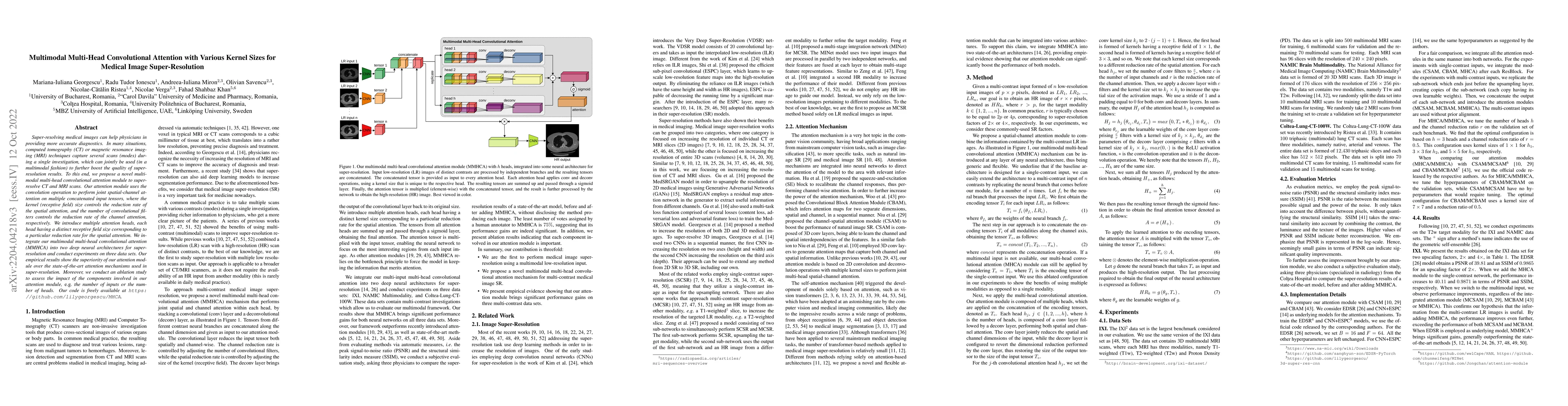 Thumbnail for Multimodal Multi-Head Convolutional Attention with Various Kernel Sizes
  for Medical Image Super-Resolution
