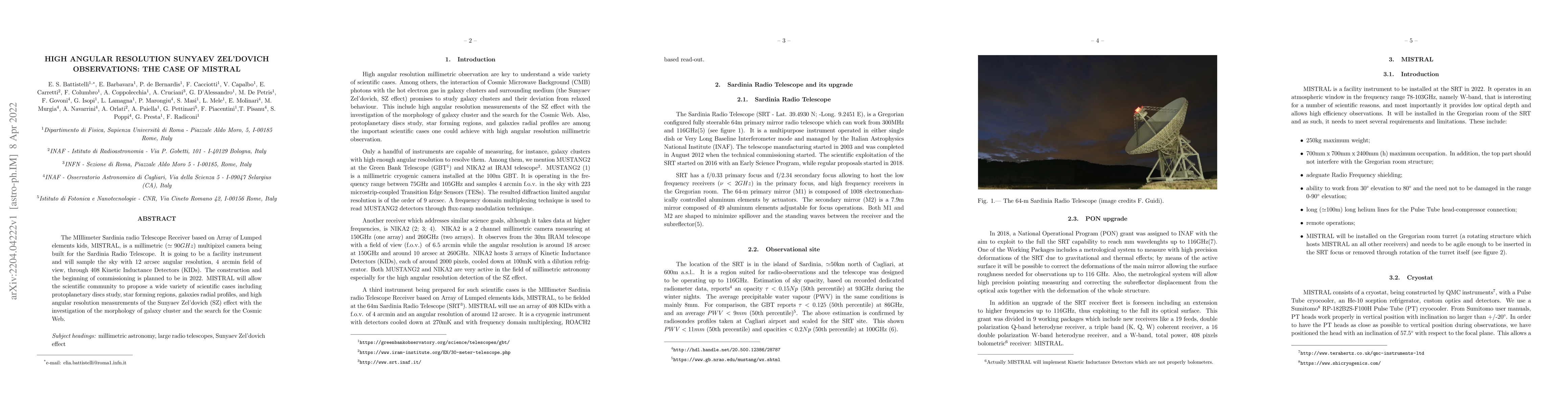 Thumbnail for High angular resolution Sunyaev Zel'dovich observations: the case of
  MISTRAL
