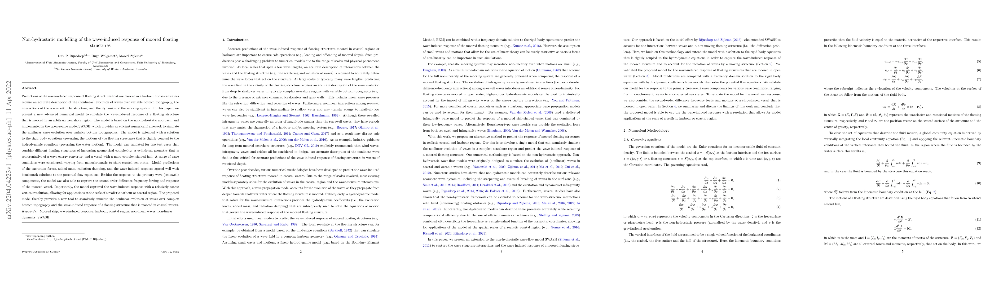 Thumbnail for Non-hydrostatic modelling of the wave-induced response of moored
  floating structures