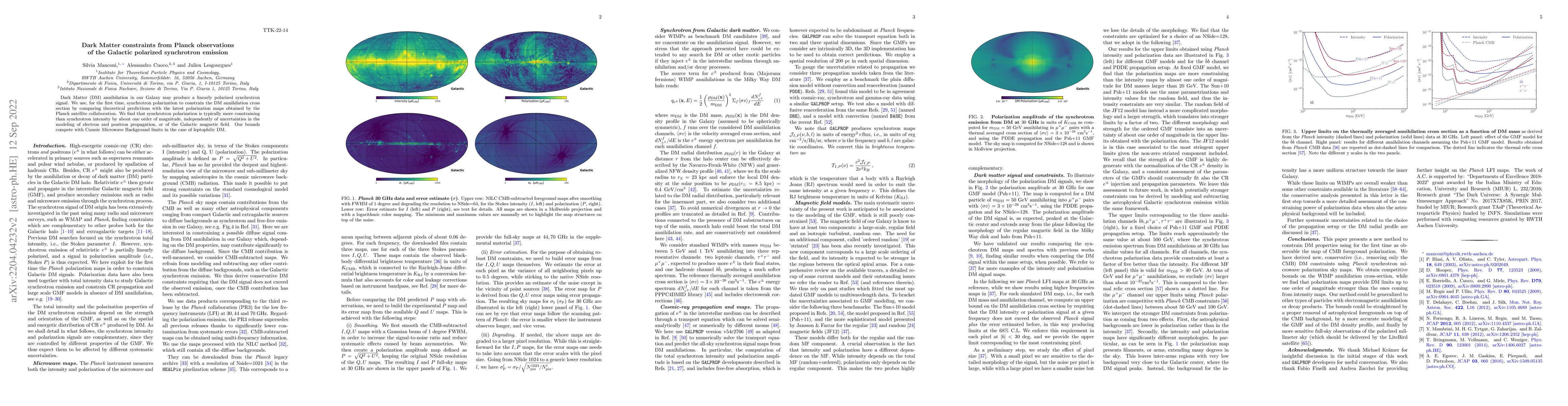 Thumbnail for Dark Matter constraints from Planck observations of the Galactic
  polarized synchrotron emission
