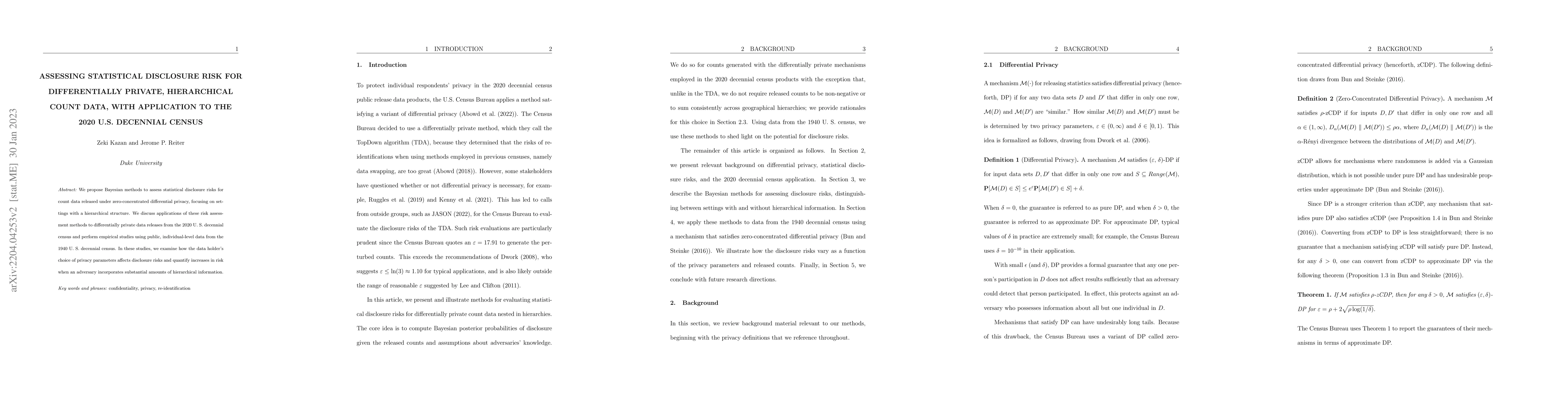 Thumbnail for Assessing Statistical Disclosure Risk for Differentially Private,
  Hierarchical Count Data, with Application to the 2020 U.S. Decennial Census