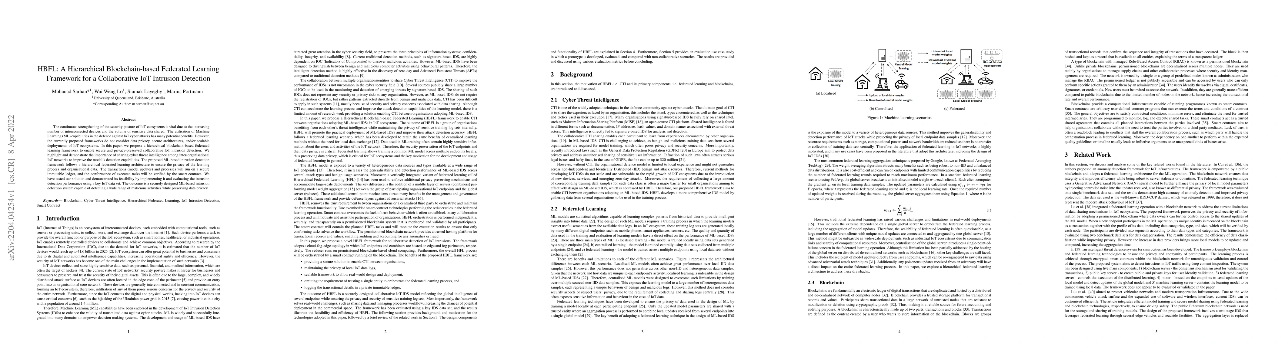 Thumbnail for HBFL: A Hierarchical Blockchain-based Federated Learning Framework for a
  Collaborative IoT Intrusion Detection