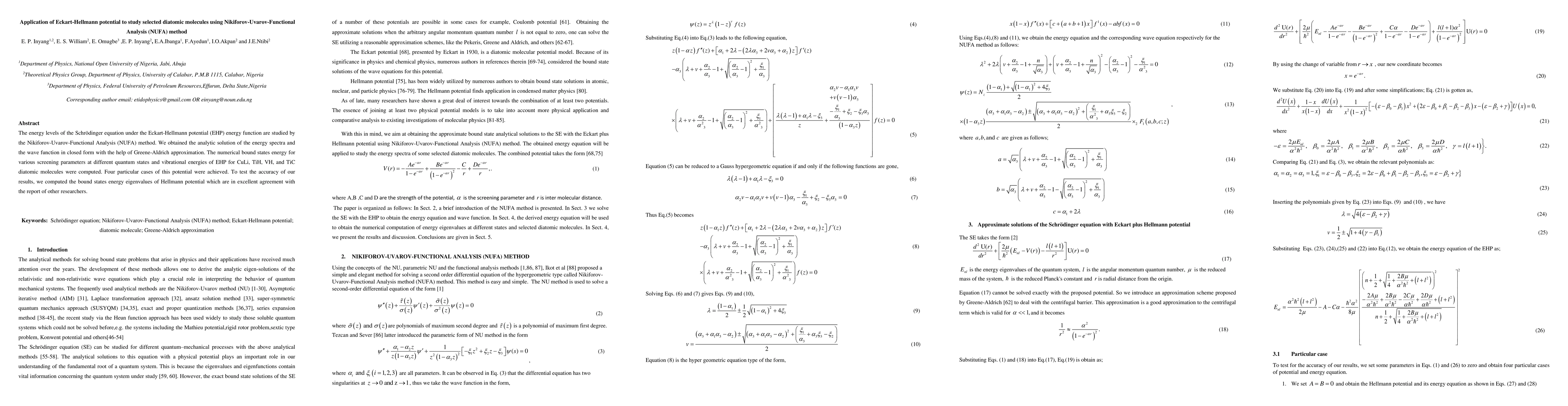 Thumbnail for Application of Eckart-Hellmann potential to study selected diatomic
  molecules using Nikiforov-Uvarov-Functional Analysis (NUFA) method