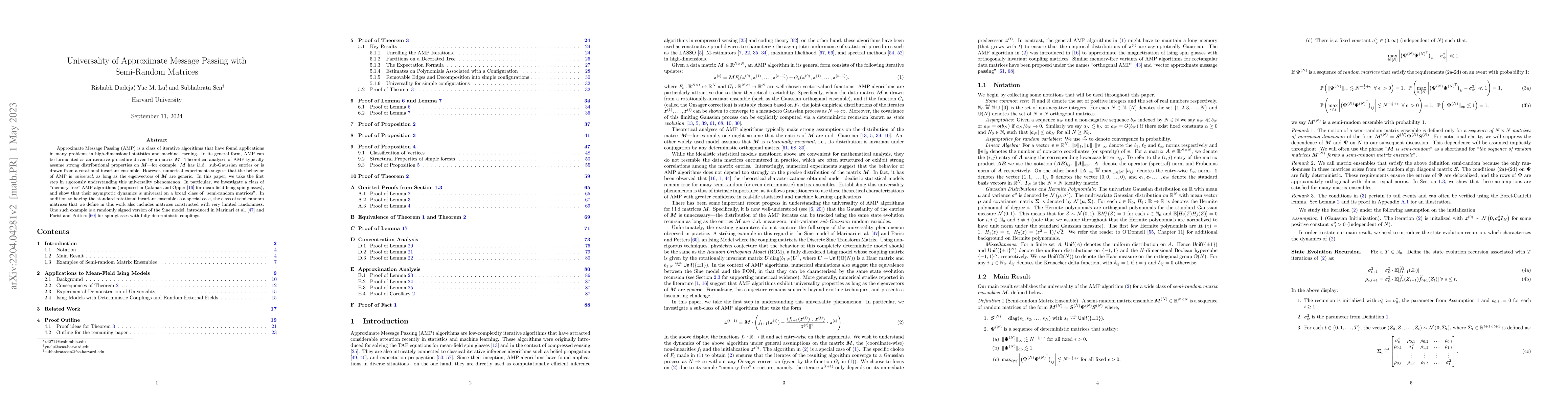 Thumbnail for Universality of Approximate Message Passing with Semi-Random Matrices