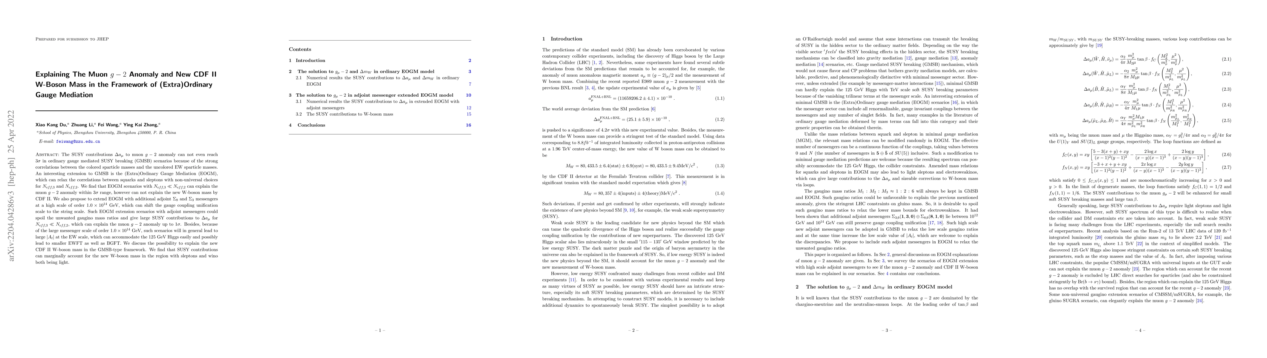 Thumbnail for Explaining The Muon $g-2$ Anomaly and New CDF II W-Boson Mass in the
  Framework of (Extra)Ordinary Gauge Mediation