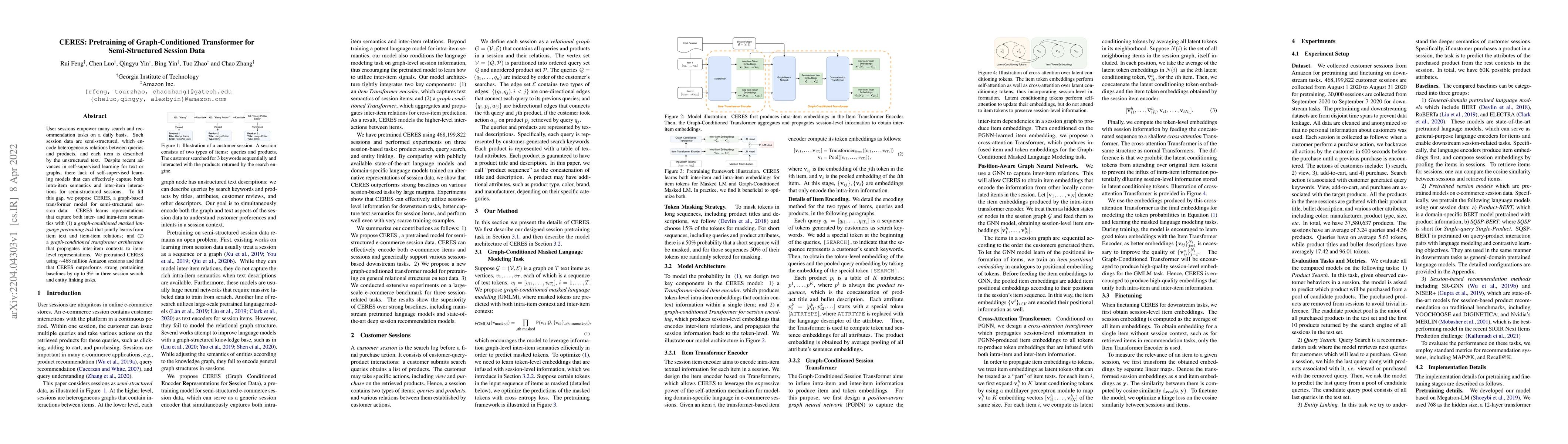 Thumbnail for CERES: Pretraining of Graph-Conditioned Transformer for Semi-Structured
  Session Data