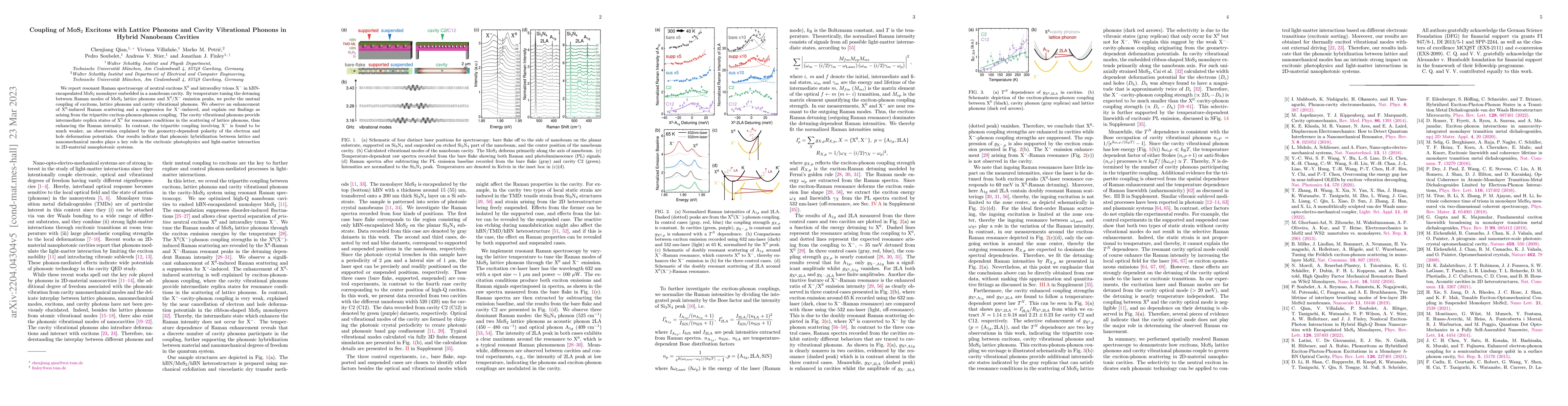 Thumbnail for Coupling of MoS$_2$ Excitons with Lattice Phonons and Cavity Vibrational
  Phonons in Hybrid Nanobeam Cavities