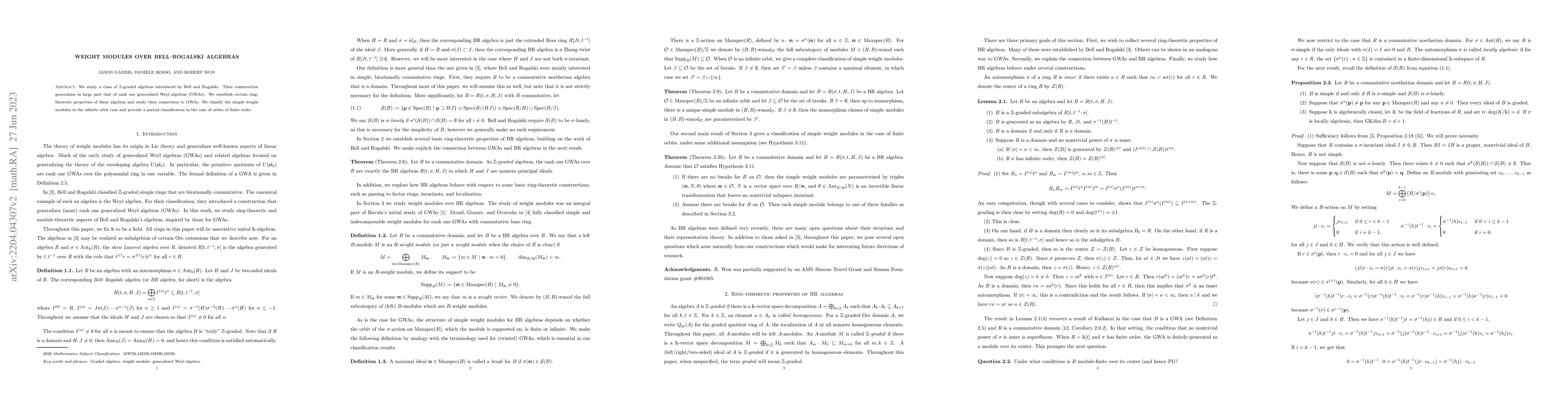 Thumbnail for Weight modules over Bell--Rogalski algebras
