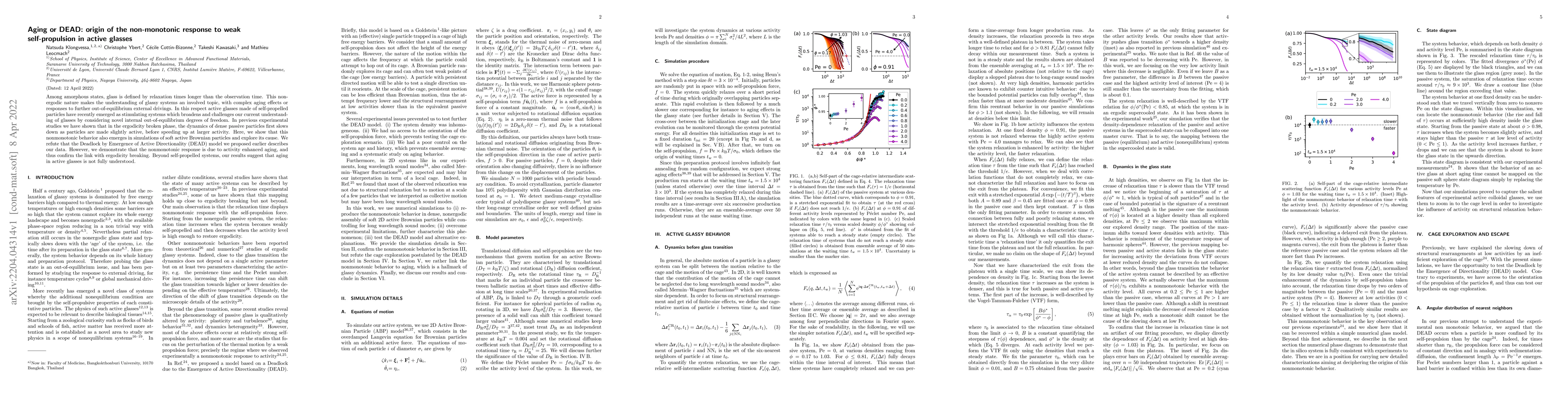 Thumbnail for Aging or DEAD: origin of the non-monotonic response to weak
  self-propulsion in active glasses
