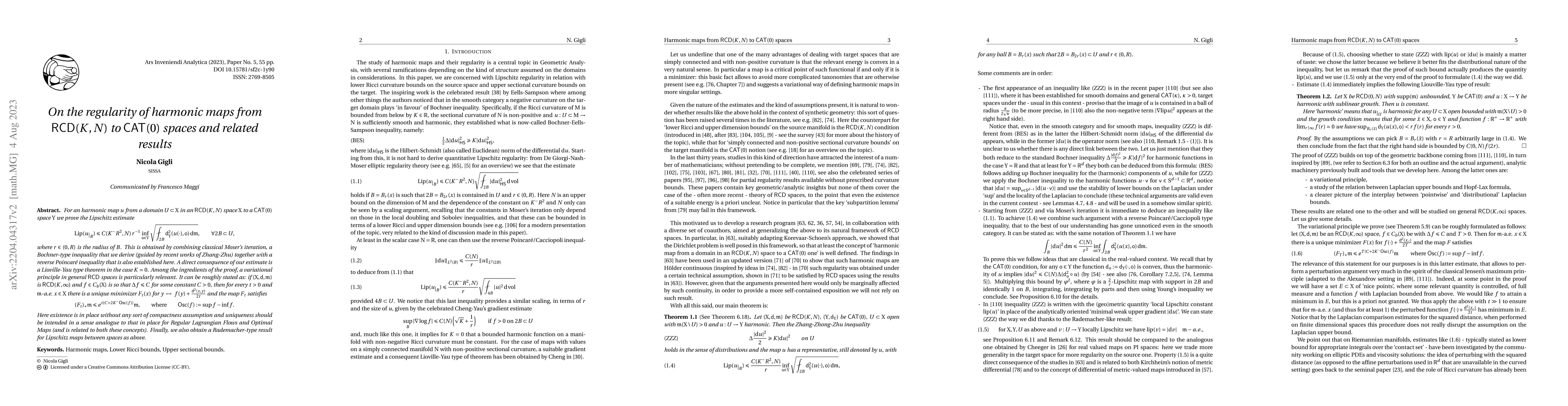 Thumbnail for On the regularity of harmonic maps from ${\sf RCD}(K,N)$ to ${\sf
  CAT}(0)$ spaces and related results