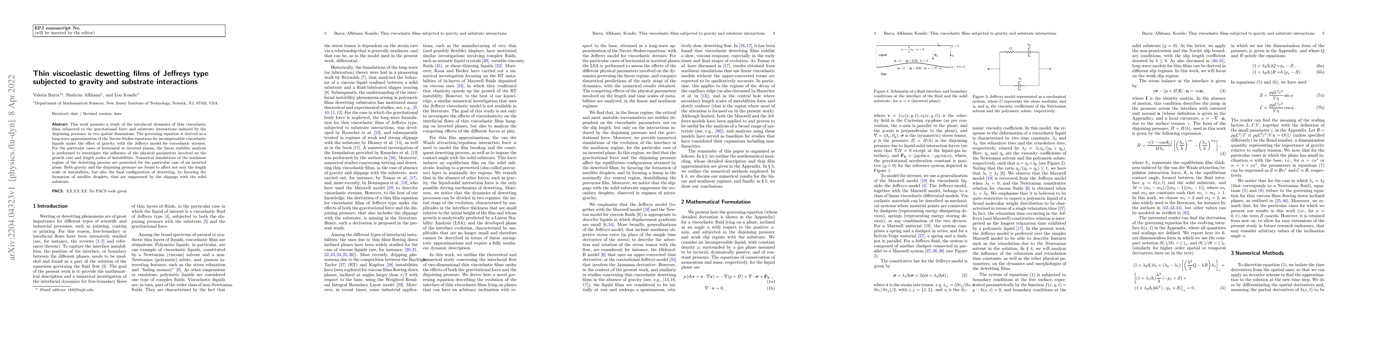 Thumbnail for Thin viscoelastic dewetting films of Jeffreys type subjected to gravity
  and substrate interactions