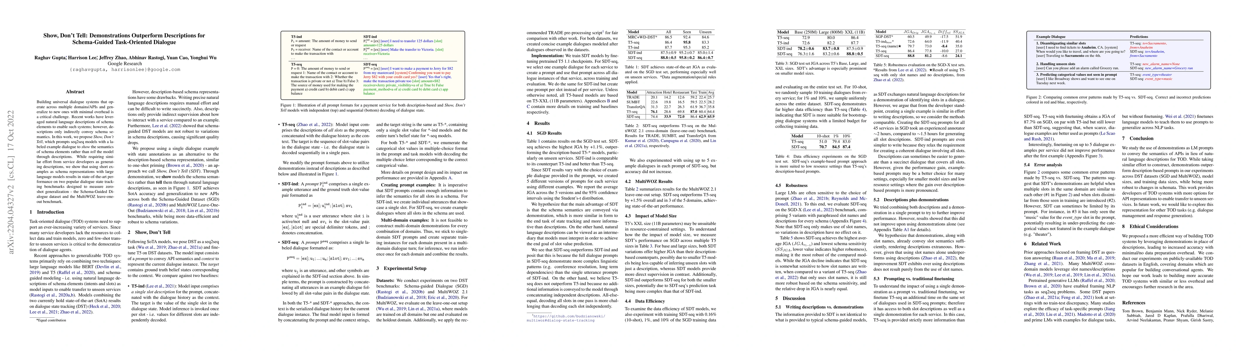 Thumbnail for Show, Don't Tell: Demonstrations Outperform Descriptions for
  Schema-Guided Task-Oriented Dialogue