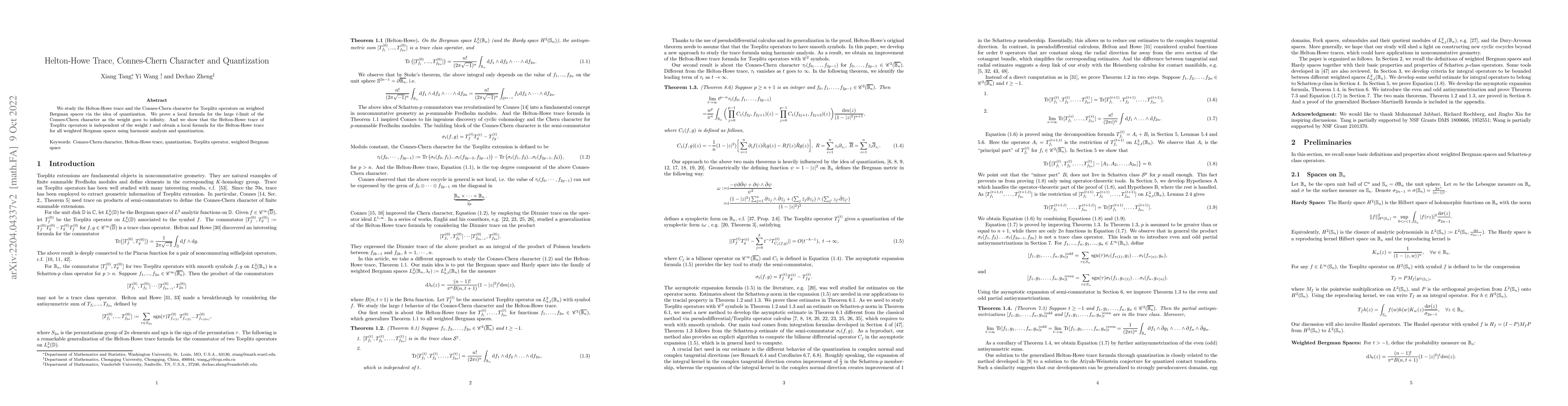 Thumbnail for Helton-Howe Trace, Connes-Chern character and Quantization