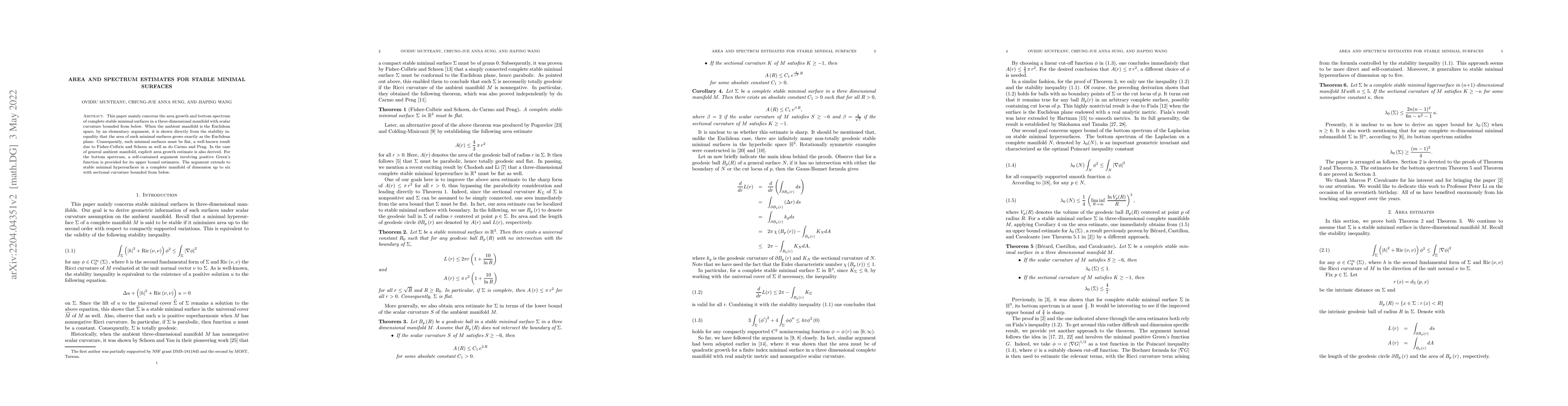 Thumbnail for Area and spectrum estimates for stable minimal surfaces