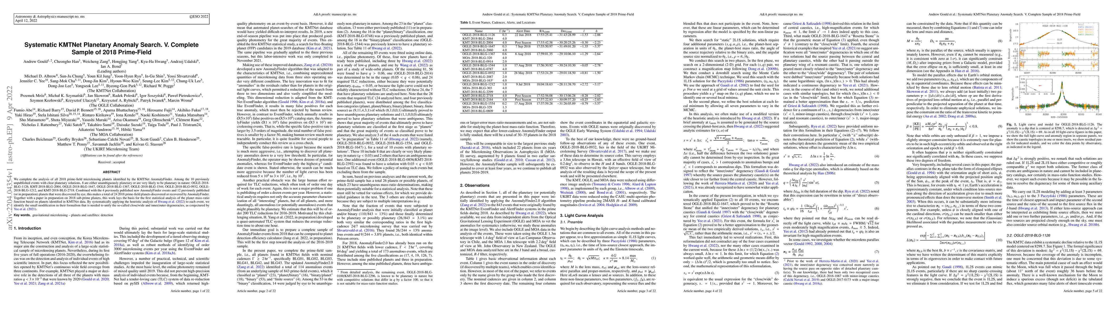 Thumbnail for Systematic KMTNet Planetary Anomaly Search. V. Complete Sample of 2018
  Prime-Field