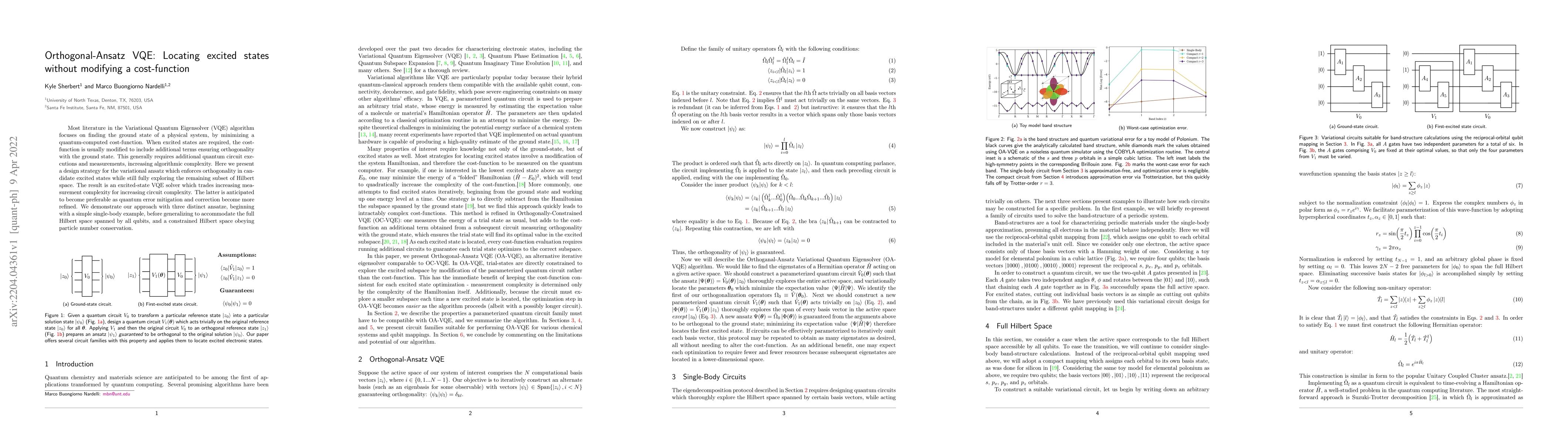 Thumbnail for Orthogonal-ansatz VQE: Locating excited states without modifying a
  cost-function
