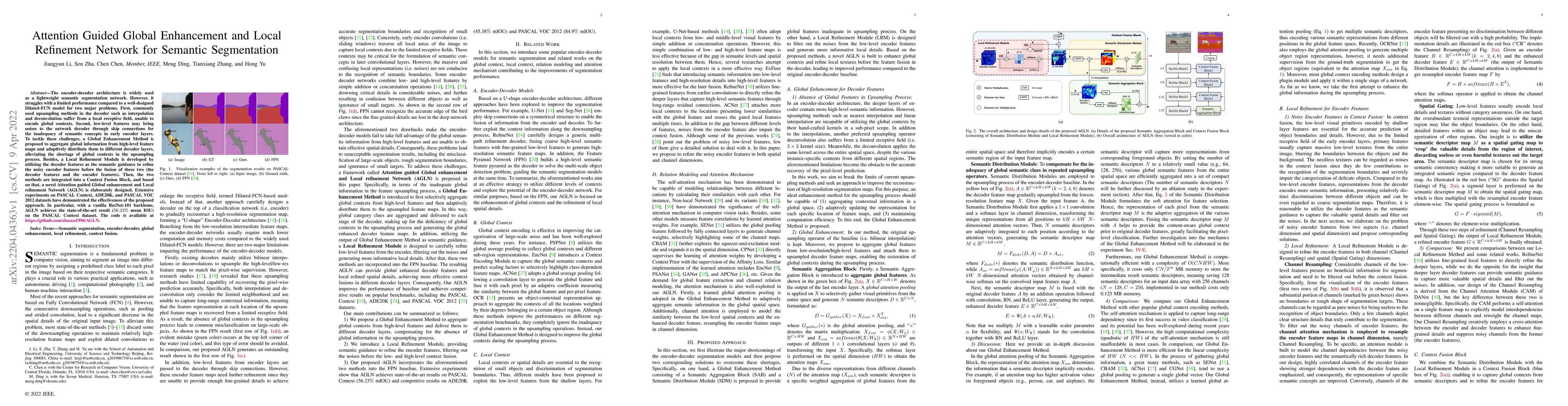 Thumbnail for Attention guided global enhancement and local refinement network for
  semantic segmentation