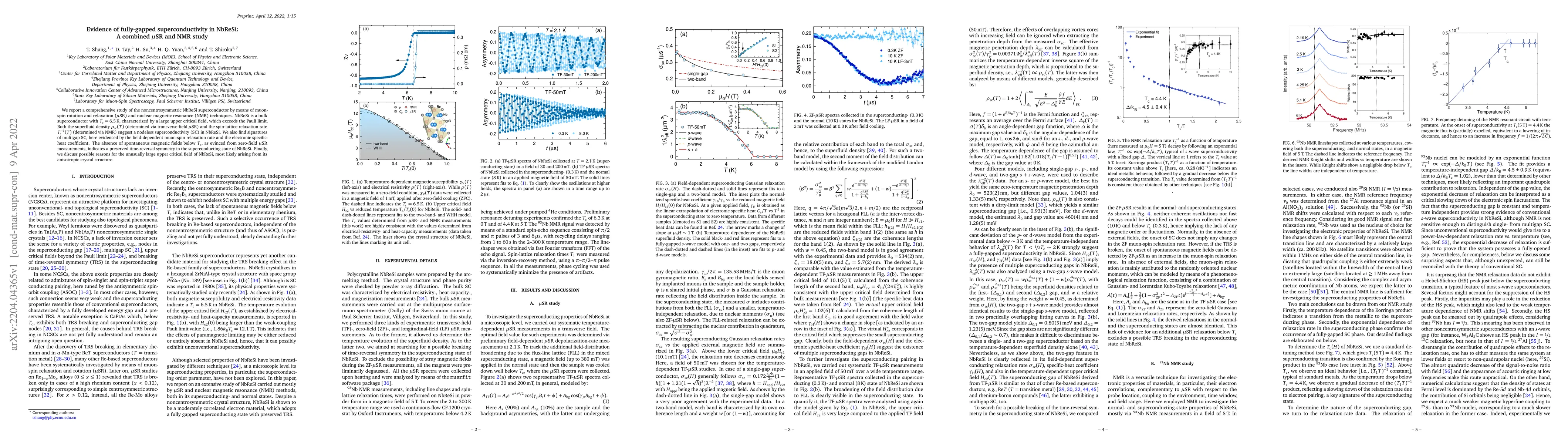 Thumbnail for Evidence of fully-gapped superconductivity in NbReSi: A combined $\mu$SR
  and NMR study