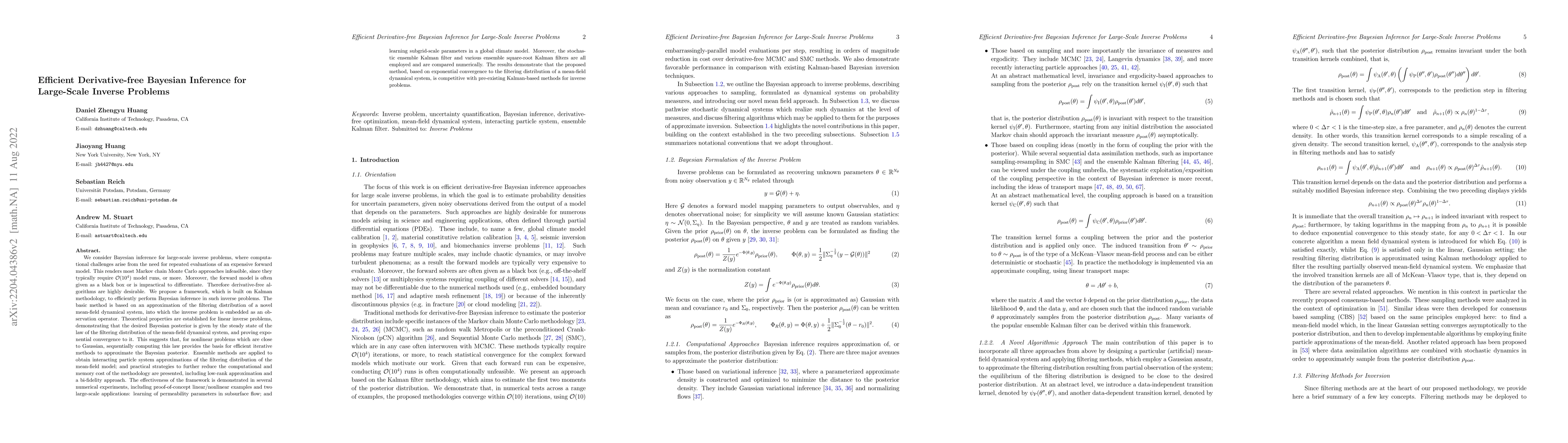 Thumbnail for Efficient Derivative-free Bayesian Inference for Large-Scale Inverse
  Problems
