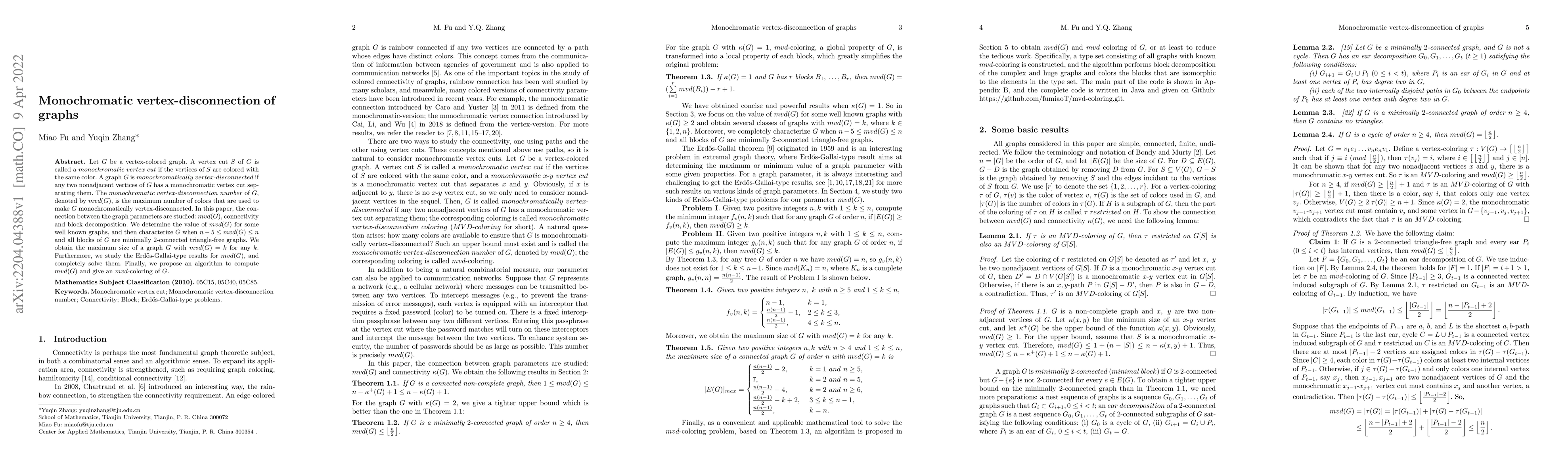 Thumbnail for Monochromatic vertex-disconnection of graphs