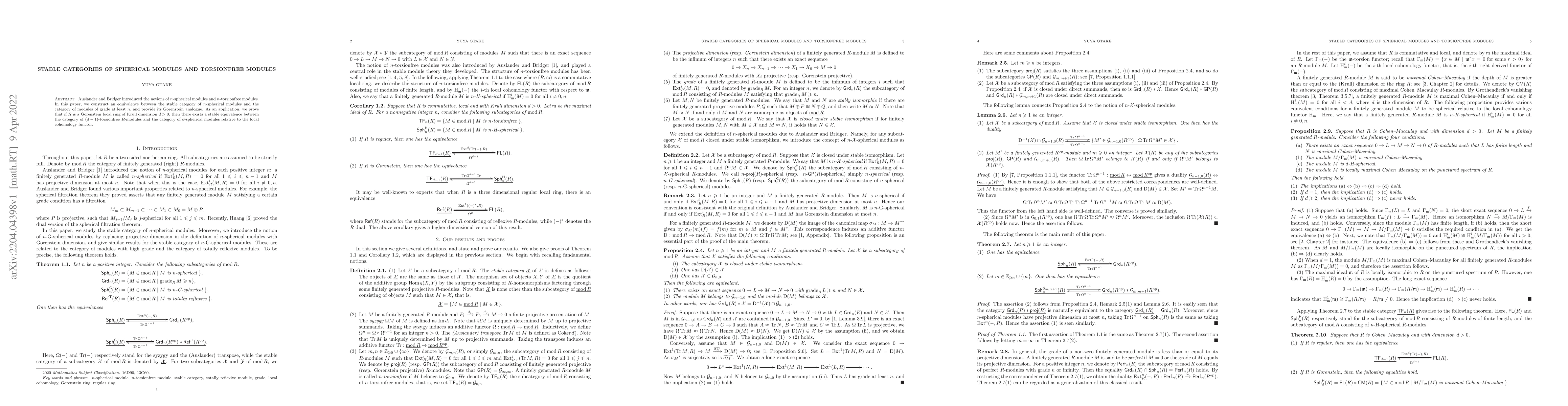 Thumbnail for Stable categories of spherical modules and torsionfree modules