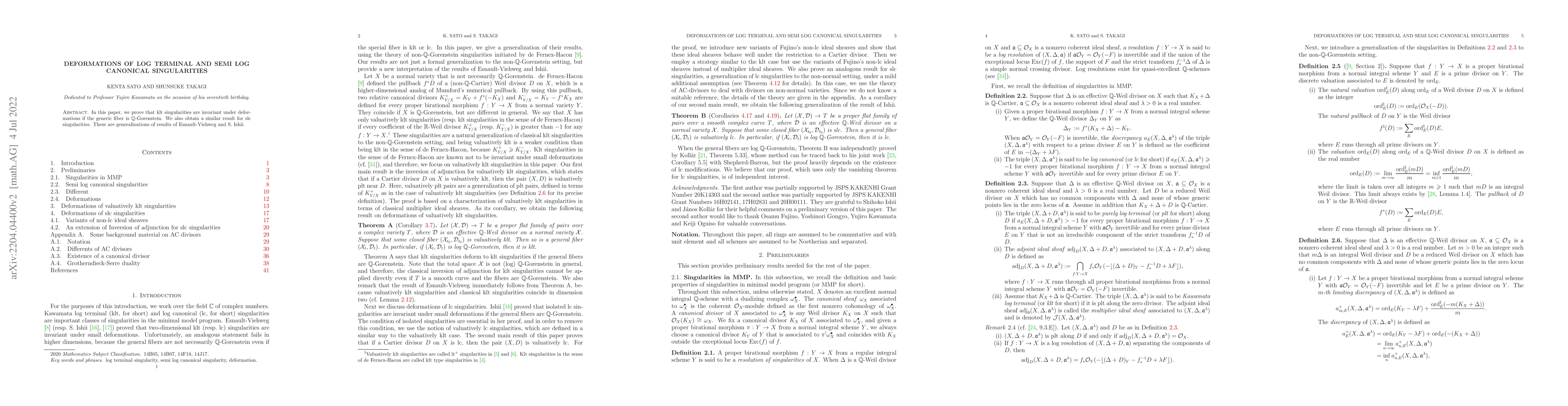 Thumbnail for Deformations of log terminal and semi log canonical singularities