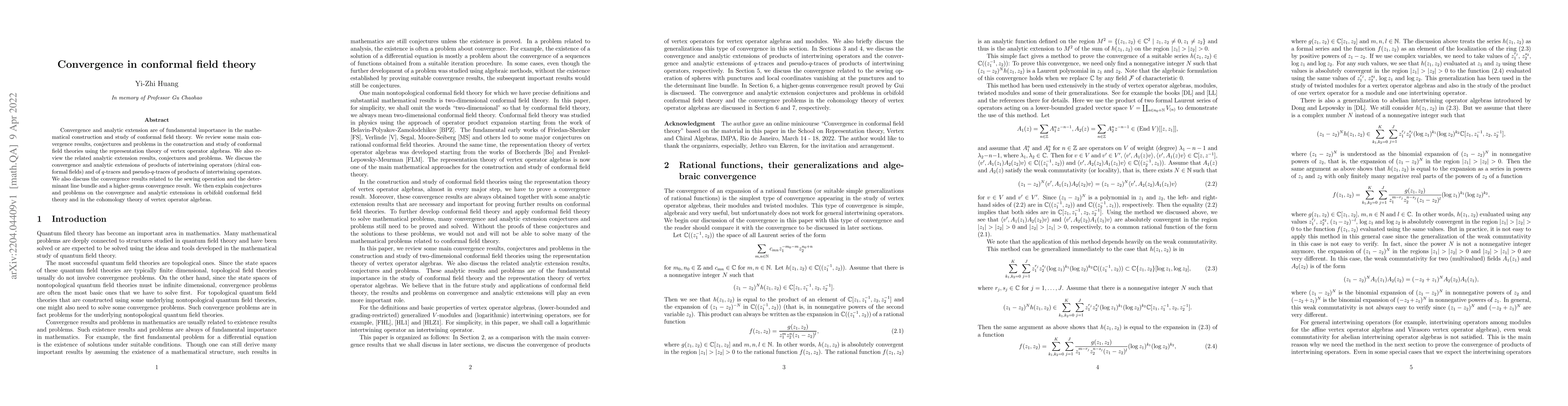 Thumbnail for Convergence in conformal field theory
