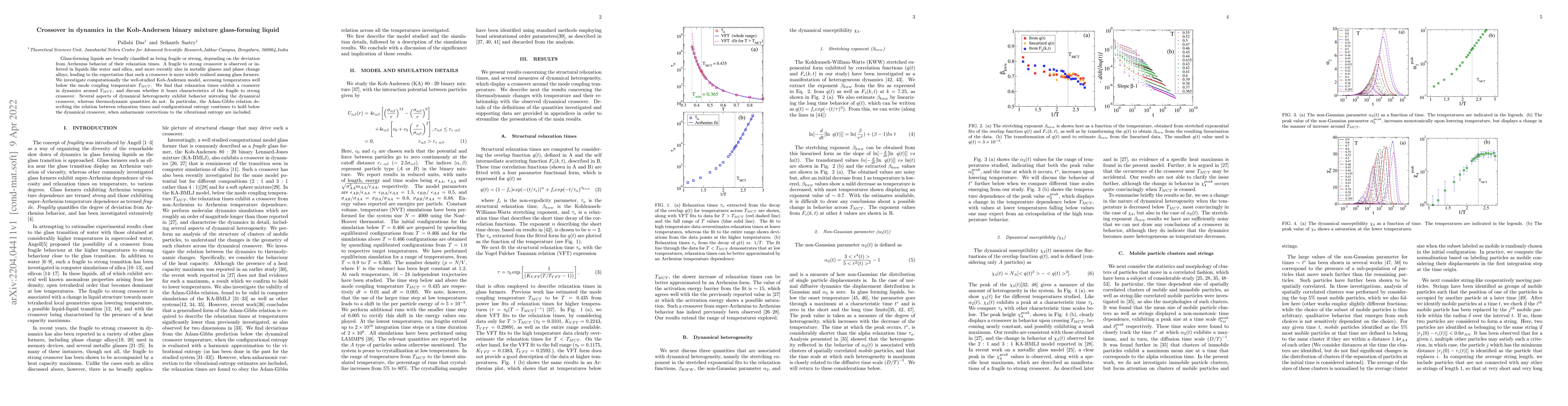 Thumbnail for Crossover in dynamics in the Kob-Andersen binary mixture glass-forming
  liquid