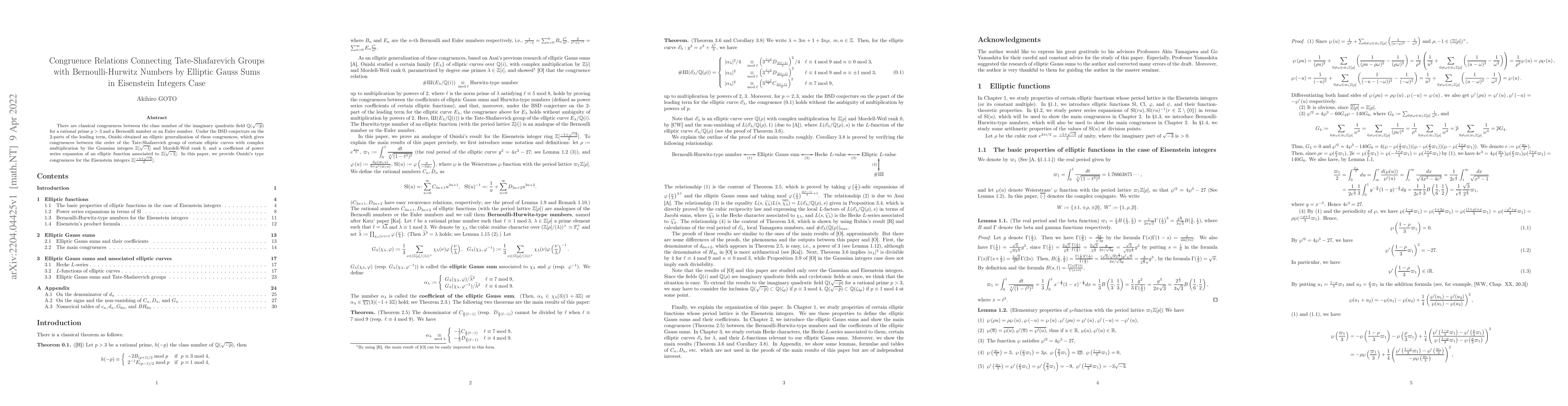 Thumbnail for Congruence Relations Connecting Tate-Shafarevich Groups with
  Bernoulli-Hurwitz Numbers by Elliptic Gauss Sums in Eisenstein Case