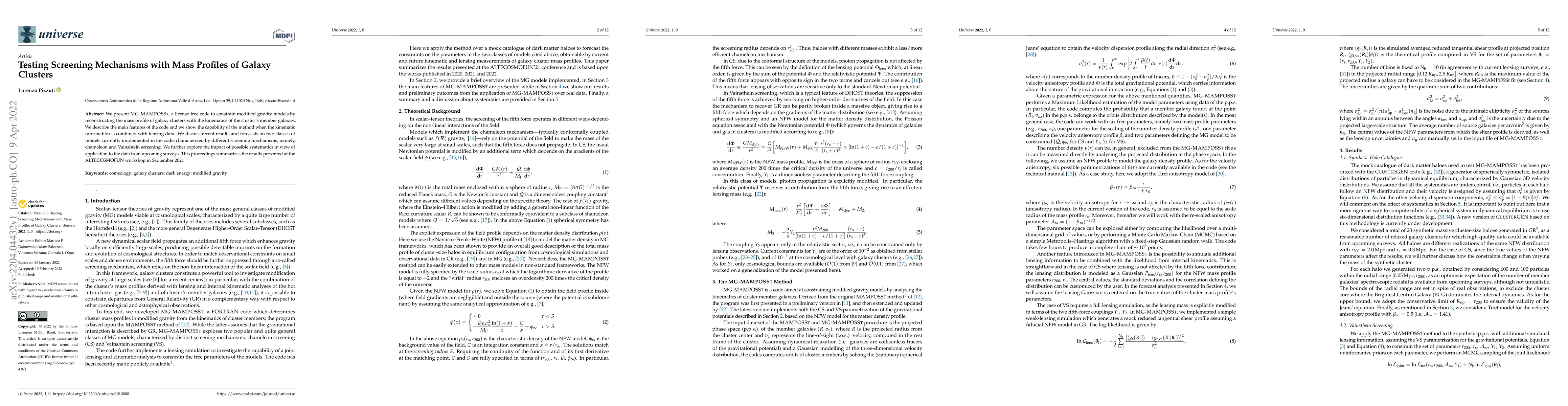 Thumbnail for Testing Screening Mechanisms with Mass Profiles of Galaxy Clusters