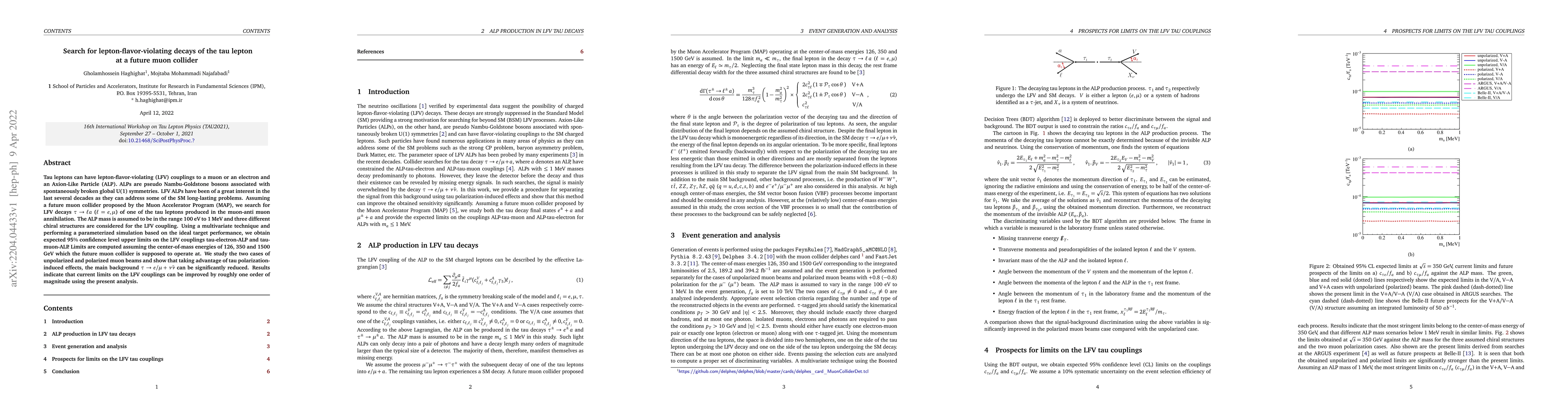 Thumbnail for Search for lepton-flavor-violating decays of the tau lepton at a future
  muon collider
